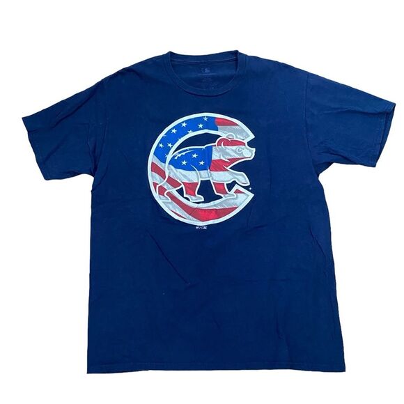 Cubs Baseball T-Shirt with Chris Bryant 17 Size Large Blue USA Flag Design - Picture 1 of 5